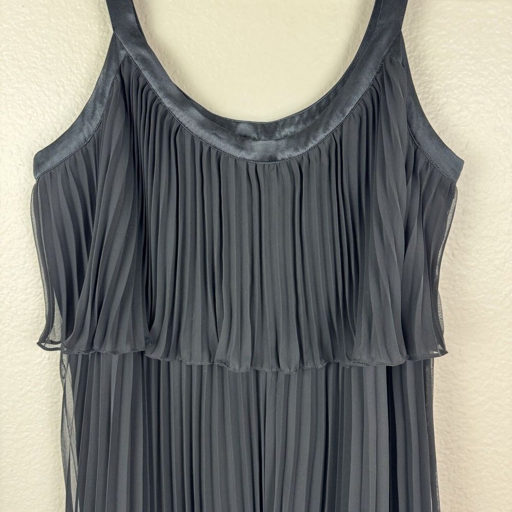 White House Black Market Pleated Chiffon Knee Length Dress Satin Trim Black 10 - Picture 2 of 16